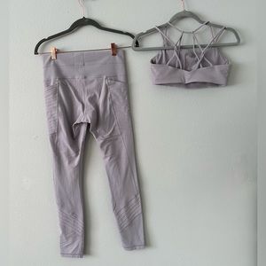 Athleta SET: salutation stash pocket moto tight + breathe in bra lilac stone S